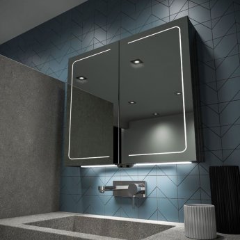 HiB Vapor 60 Aluminium LED Double Door Bathroom Cabinet 700mm H x 604mm W x 122mm D