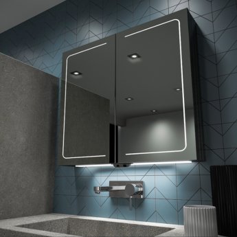 HiB Vapor 80 Aluminium LED Double Door Bathroom Cabinet 700mm H x 804mm W x 122mm D