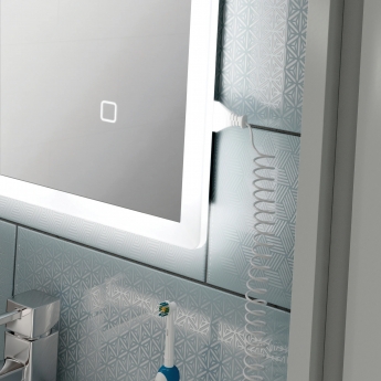 HiB Vega 60 Portrait Demistable LED Bathroom Mirror with Charging Socket 800mm H x 600mm W