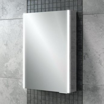 HiB Xenon 50 Aluminium Single Door with Vertical LED Bathroom Cabinet 700mm H x 505mm W x 130mm D