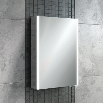HiB Xenon 50 Aluminium Single Door with Vertical LED Bathroom Cabinet 700mm H x 505mm W x 130mm D