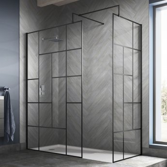 Hudson Reed Abstract Frame Wetroom Screen with Support Bar 700mm Wide - 8mm Glass