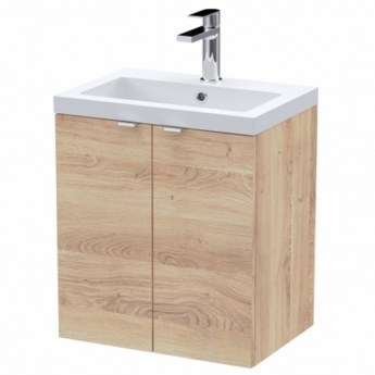 Hudson Reed Fusion Wall Hung 2-Door Vanity Unit with Ceramic Basin 500mm Wide - Bleached Oak | Product Image