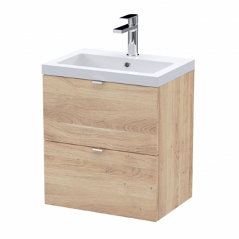 Hudson Reed Fusion Wall Hung 2-Drawer Vanity Unit with Ceramic Basin 500mm Wide - Bleached Oak | Product Image