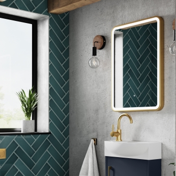 Hudson Reed Brushed Brass Framed Bathroom Mirror with Touch Sensor 700mm H x 500mm W