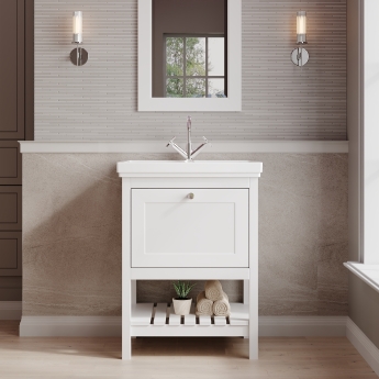 Hudson Reed Bexley Floor Standing Vanity Unit with 1TH Basin 600mm Wide - Pure White | Product Image