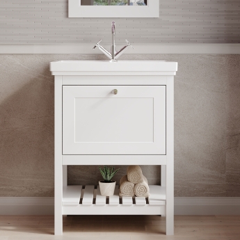 Hudson Reed Bexley Floor Standing Vanity Unit with 1TH Basin 600mm Wide - Pure White | Product Image