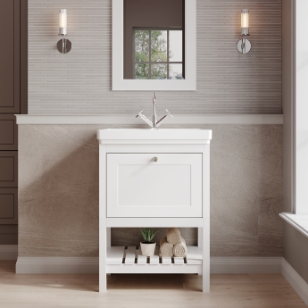 Hudson Reed Bexley Floor Standing Vanity Unit with 0TH Basin 600mm Wide - Pure White | Product Image