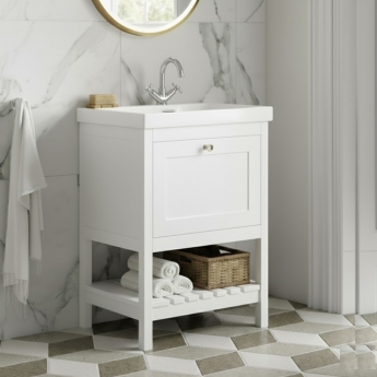 Hudson Reed Bexley Floor Standing Vanity Unit with 1TH Contemporary Basin 600mm Wide - Pure White | Product Image