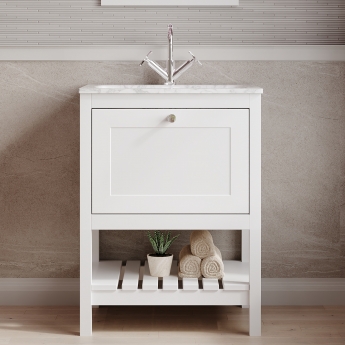 Hudson Reed Bexley Floor Standing Vanity Unit with 1TH Stone Textured Basin 600mm Wide - Pure White | Product Image