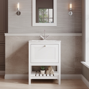 Hudson Reed Bexley Floor Standing Vanity Unit with 1TH Stone Textured Basin 600mm Wide - Pure White | Product Image