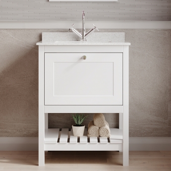 Hudson Reed Bexley Floor Standing Vanity Unit with 1TH Marble Top Basin 600mm Wide - Pure White