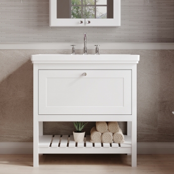 Hudson Reed Bexley Floor Standing Vanity Unit with 3TH Basin 800mm Wide - Pure White