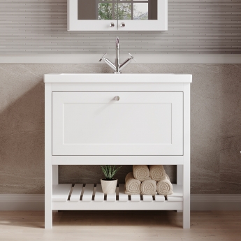 Hudson Reed Bexley Floor Standing Vanity Unit with 1TH Contemporary Basin 800mm Wide - Pure White | Product Image