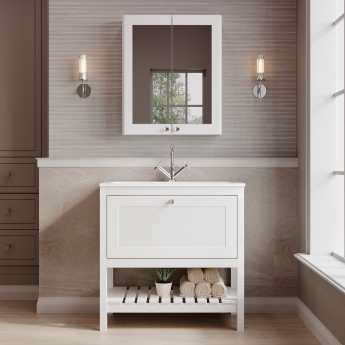 Hudson Reed Bexley Floor Standing Vanity Unit with 1TH Stone Basin 800mm Wide - Pure White | Product Image