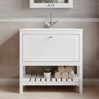 Hudson Reed Bexley Floor Standing Vanity Unit with 1TH Stone Basin 800mm Wide - Pure White | Product Image