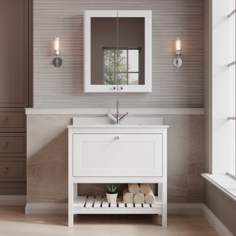 Hudson Reed Bexley Floor Standing Vanity Unit with 1TH Marble Top Basin 800mm Wide - Pure White