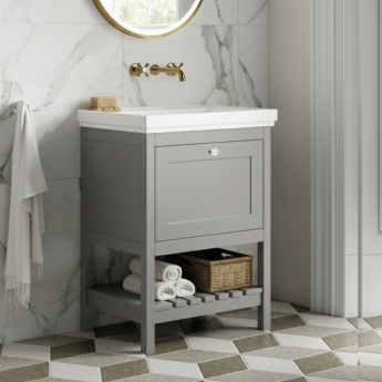 Hudson Reed Bexley Floor Standing Vanity Unit with 0TH Basin 600mm Wide - Cool Grey