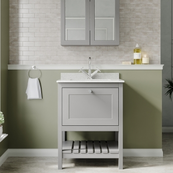 Hudson Reed Bexley Floor Standing Vanity Unit with 1TH Marble Top Basin 600mm Wide - Cool Grey