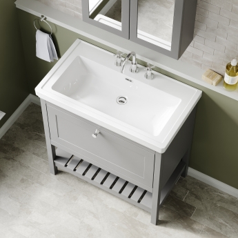 Hudson Reed Bexley Floor Standing Vanity Unit with 3TH Basin 800mm Wide - Cool Grey