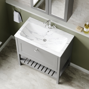 Hudson Reed Bexley Floor Standing Vanity Unit with 1TH Stone Textured Basin 800mm Wide - Cool Grey | Product Image