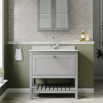 Hudson Reed Bexley Floor Standing Vanity Unit with 1TH Marble Top Basin 800mm Wide - Cool Grey