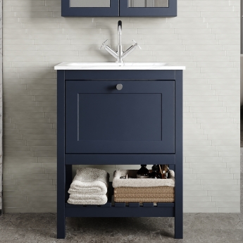 Hudson Reed Bexley Floor Standing Vanity Unit with 1TH Stone Textured Basin 600mm Wide - Indigo Blue | Product Image