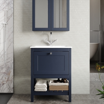 Hudson Reed Bexley Floor Standing Vanity Unit with 1TH Stone Textured Basin 600mm Wide - Indigo Blue | Product Image