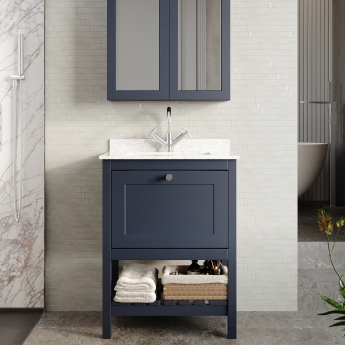Hudson Reed Bexley Floor Standing Vanity Unit with 1TH Marble Top Basin 600mm Wide - Indigo Blue