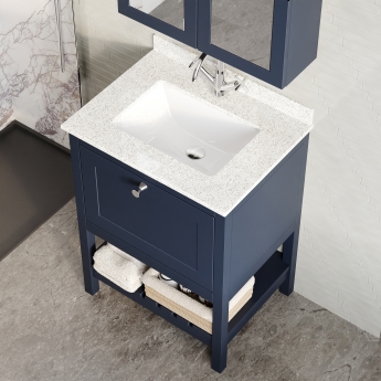 Hudson Reed Bexley Floor Standing Vanity Unit with 1TH Marble Top Basin 600mm Wide - Indigo Blue