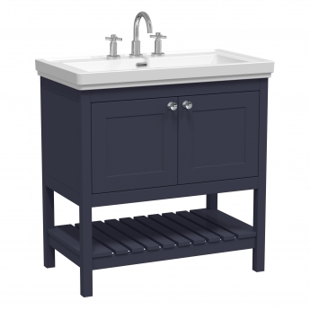 Hudson Reed Bexley Floor Standing Vanity Unit with 3TH Basin 800mm Wide - Indigo Blue