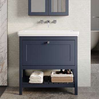 Hudson Reed Bexley Floor Standing Vanity Unit with 0TH Basin 800mm Wide - Indigo Blue