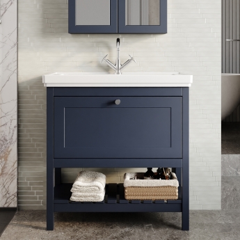 Hudson Reed Bexley Floor Standing Vanity Unit with 1TH Contemporary Basin 800mm Wide - Indigo Blue | Product Image
