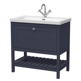 Hudson Reed Bexley Floor Standing Vanity Unit with 1TH Contemporary Basin 800mm Wide - Indigo Blue | Product Image