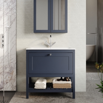 Hudson Reed Bexley Floor Standing Vanity Unit with 1TH Stone Basin 800mm Wide - Indigo Blue | Product Image