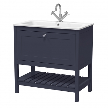 Hudson Reed Bexley Floor Standing Vanity Unit with 1TH Stone Basin 800mm Wide - Indigo Blue | Product Image