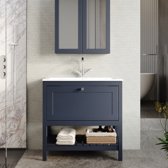 Hudson Reed Bexley Floor Standing Vanity Unit with 1TH Stone Textured Basin 800mm Wide - Indigo Blue | Product Image