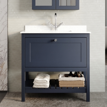Hudson Reed Bexley Floor Standing Vanity Unit with 1TH Marble Top Basin 800mm Wide - Indigo Blue