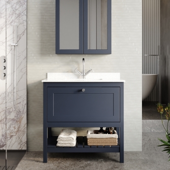 Hudson Reed Bexley Floor Standing Vanity Unit with 1TH Marble Top Basin 800mm Wide - Indigo Blue
