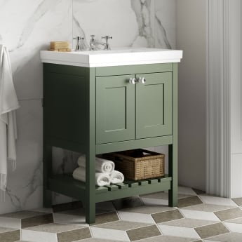 Hudson Reed Bexley Floor Standing Vanity Unit with 3TH Basin 600mm Wide - Fern Green