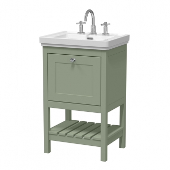 Hudson Reed Bexley Floor Standing Vanity Unit with 3TH Basin 500mm Wide - Fern Green