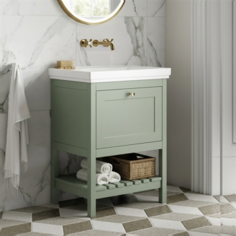 Hudson Reed Bexley Floor Standing Vanity Unit with 0TH Basin 500mm Wide - Fern Green