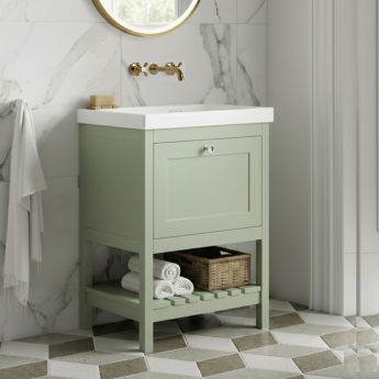 Hudson Reed Bexley Floor Standing Vanity Unit with 0TH Contemporary Basin 600mm Wide - Fern Green | Product Image