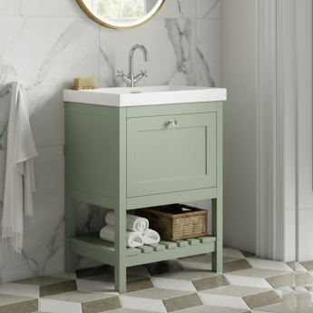 Hudson Reed Bexley Floor Standing Vanity Unit with 1TH Contemporary Basin 600mm Wide - Fern Green | Product Image