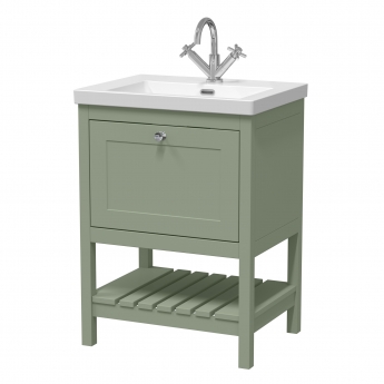 Hudson Reed Bexley Floor Standing Vanity Unit with 1TH Contemporary Basin 600mm Wide - Fern Green | Product Image
