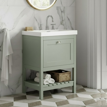 Hudson Reed Bexley Floor Standing Vanity Unit with 3TH Contemporary Basin 600mm Wide - Fern Green | Product Image