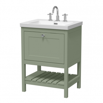 Hudson Reed Bexley Floor Standing Vanity Unit with 3TH Contemporary Basin 600mm Wide - Fern Green | Product Image