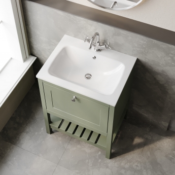 Hudson Reed Bexley Floor Standing Vanity Unit with 1TH Stone Basin 600mm Wide - Fern Green | Product Image