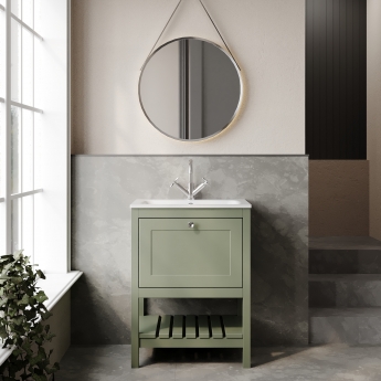 Hudson Reed Bexley Floor Standing Vanity Unit with 1TH Stone Basin 600mm Wide - Fern Green | Product Image