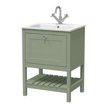 Hudson Reed Bexley Floor Standing Vanity Unit with 1TH Stone Basin 600mm Wide - Fern Green | Product Image